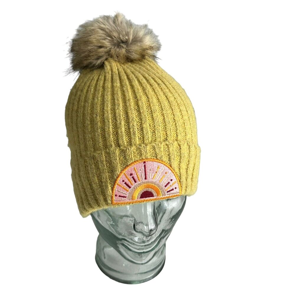 Virginia Wolf NYC Soft Pom Pom Beanie Hat Sunray Sunshine - Picture 2 of 5